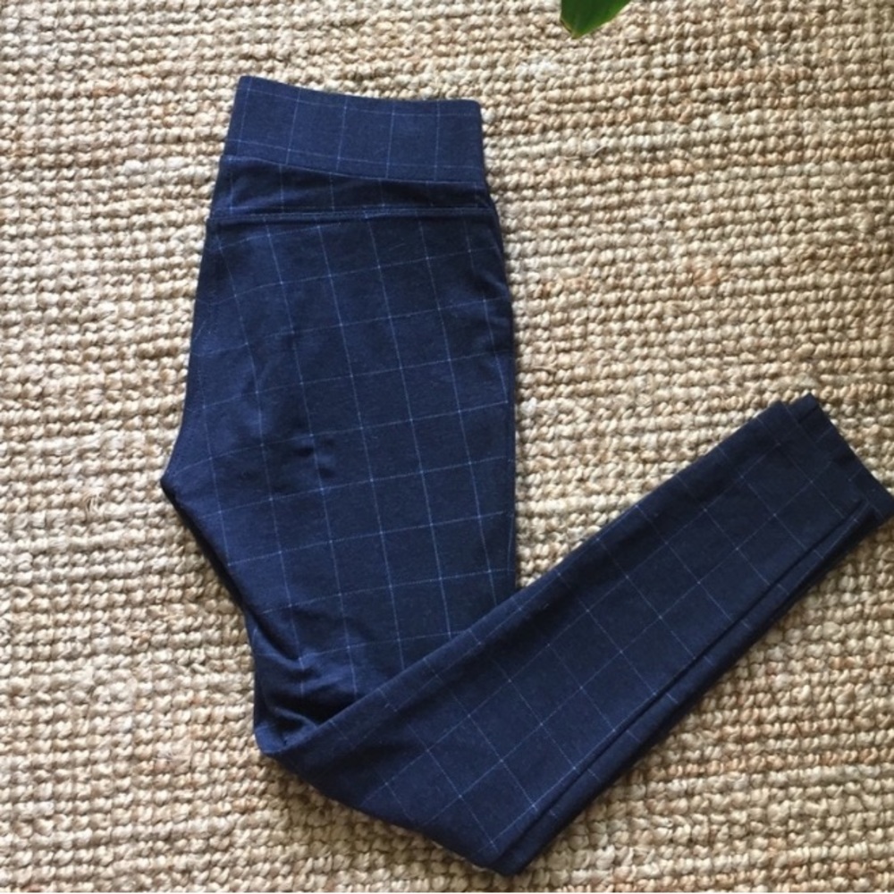 LOFT - Plaid Ponte Leggings navy